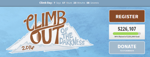 Climb Out of the Darkness 90% of Goal! Climb Out of the Darkness 90% of Goal!